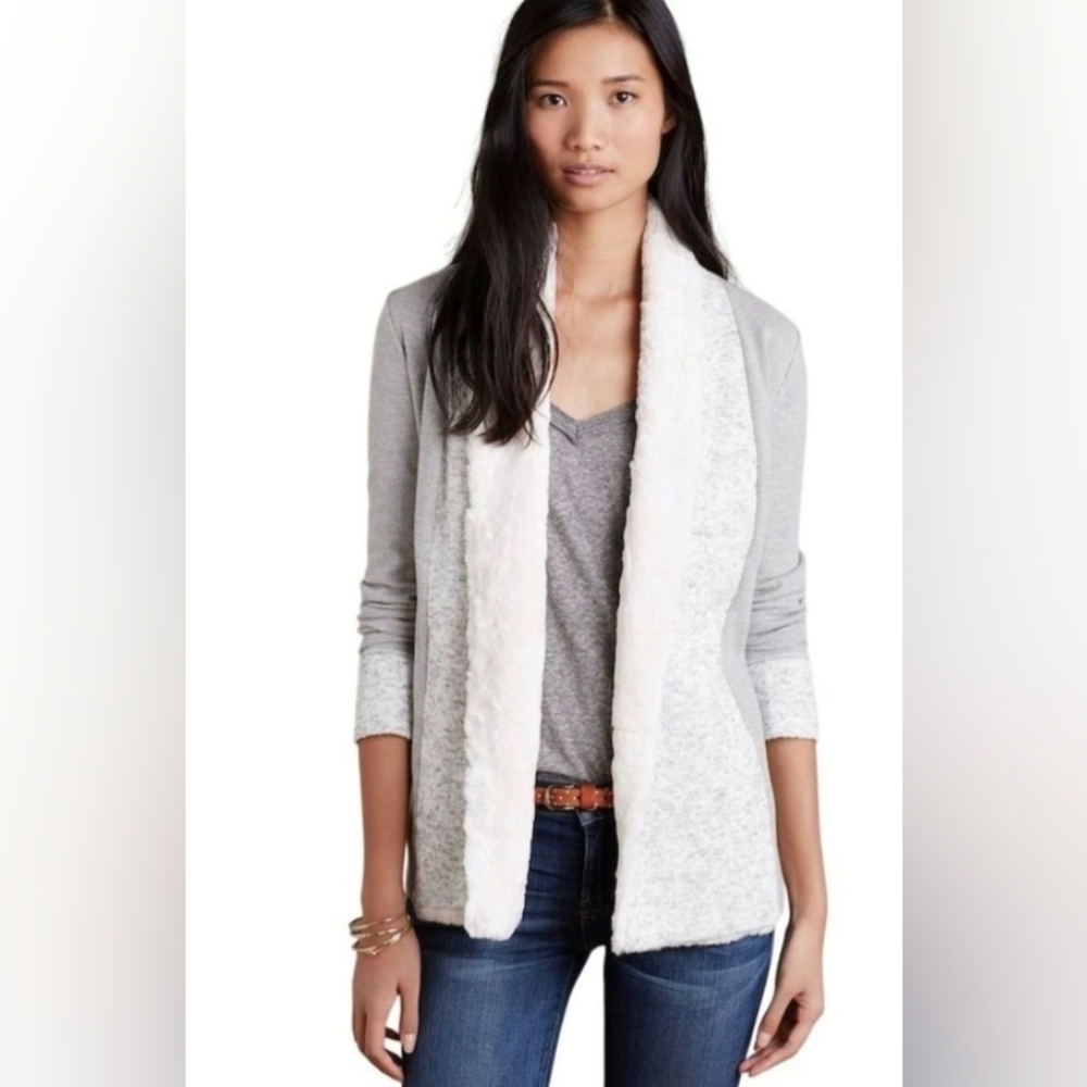 Anthropologie Saturday Sunday Ambrose Knit Open Front Faux Fur Cardigan medium